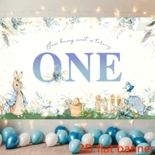 2D Flat Banner 1pc Rabbit Youth Shower Background Blue Flowers And Egg Design, With Cute Rabbit Ducks And Flowers Perfect For Boys' First Birthday And Young People