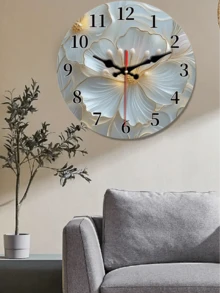 1个10英寸/12英寸优雅花卉金色茎杆设计木质挂钟，静音运行 - 现代石英机芯，是客厅、卧室、厨房、办公室装饰的理想之选，也是圣诞节、新年、生日礼物的绝佳选择，卧室挂钟 | 优雅挂钟 | 石英钟家居装饰房间装饰 - 彩色 - 查看 8