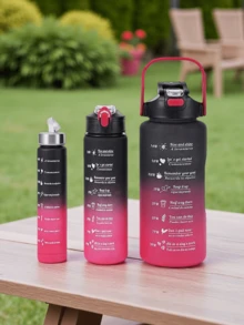 3pcs Portable Gradient Color Sports Water Bottle Set, With Handle & Plastic Straw, Outdoor Water Cup - Multicolor - View 12