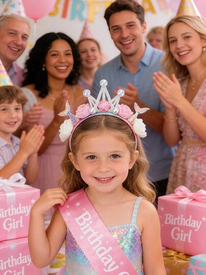 1/2pcs Baby Party Decorative Headband & Shoulder Strap, Elegant Headband Shoulder Strap For Baby Home Party, Baby Birthday Theme Event Headband Decor Shoulder Strap, Baby Performance Activity Refined Headband Waist Belt Shoulder Strap