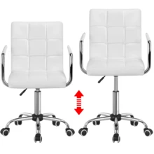 Butterslay 1PC Mid-Back PU Leather Office Desk Vanity Chair 360° Swivel Rolling Height Adjustable Armrests Lumbar Support Large Seat For Home Office Bedroom, Black/White/Pink/Brown/Retro Brown - 白色 - 查看 4