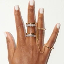 VKHK 1 chiếc nhẫn mắt xích mạ vàng 18K bằng thép không gỉ đính đá Zirconia, thích hợp cho nữ đeo hàng ngày và dự tiệc, làm quà tặng. - chiếc nhẫn sáng tạo - Xem 8