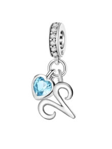 1pc 925 Sterling Silver Heart-Shaped Zodiac Bead Pendant, Suitable For DIY Jewelry Making And Daily Outfit Decoration, Gift For Women (Aquarius) - Zodiac Pendant Beads - View 22