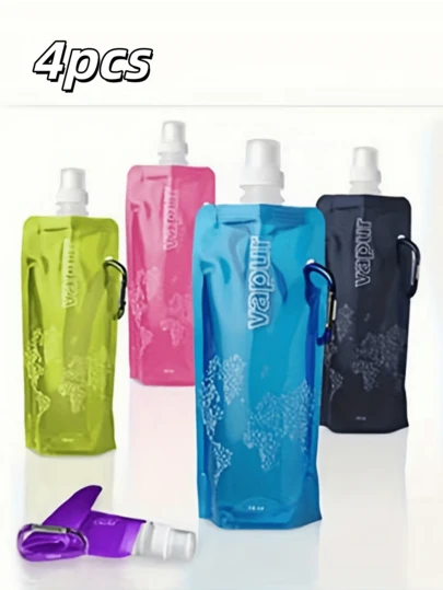 4pcs Portable Foldable Water Bags - Durable PP Material, Suitable For Outdoor Sports And Motorcycle Riding, Camping Equipment, Camping Essentials