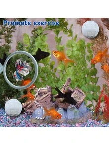 斗鱼训练环和过滤球套装，带吸盘和硝化球的斗鱼训练环，斗鱼鱼缸玩具，虎鱼水族箱锻炼玩具，水族箱装饰用品，鱼缸配件喂食环，采用坚固的塑料制成，这款斗鱼训练环可长时间浸泡在水中，确保其可靠的性能和耐用性，适用于大多数小型、中型和大型水族箱，白色 - 白色 - 查看 6