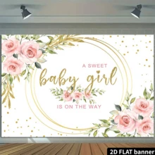 2D Flat 1pc Pink Baby Shower Backdrop - A Little Girl Is Coming, With Floral Blooms And Greenery Design, 2D Flat Photography Background, Suitable For Indoor Outdoor Decor, Photo Booth Props, Home Celebration