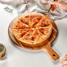 单件装 16 英寸 x 12 英寸相思木披萨铲，带手柄 - 大型圆形餐盘，带长柄圆形托盘，相思木切菜板和熟食板，食品托盘，木质砧板，适用于餐厅、厨房、餐桌，可用于盛放奶酪、肉类等，情人节礼物，女士礼物，乔迁礼物 - 查看 1