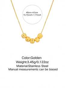 Diese Elegante Und Raffinierte Halskette Aus 18 Karat Vergoldetem Edelstahl Verfügt Über Fünf Runde Perlen Und Kann Von Frauen Im Alltag Oder Auf Partys Getragen Werden. Sie Eignet Sich Auch Als Geschenk Zum Muttertag. - Goldgelb - Übersicht 2