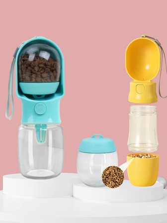 1 pieza Botella de agua portátil para mascotas, adecuada para perros, gatos, cachorros, con recipiente para comida, a prueba de fugas y antideslizante, esencial para caminar al aire libre, senderismo, camping, plegable, ligera y duradera, accesorios para mascotas, suministros para mascotas para la playa, parque y viajes de verano, dispensador de agua para perros