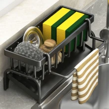 Space-Saving Kitchen Sink Organizer With Towel Bar - Includes Dishcloth & Sponge Holder, Drain Tray For Soap Dispenser & Brush - Perfect For Countertop Organization - one-size - View 7