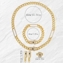 5pcs Vintage Copper Chain 18K Gold Plated Zirconia Earrings, Necklace, Ring, Bracelet Jewelry Set, Suitable For Women, Wedding, Daily, Party, Graduation, Birthday, Gift, Couples - New Gold - View 7