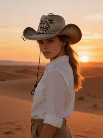 1pc Unisex Hand-Painted Gradient Cow Head Print Cowboy Hat, Unique 3D Metal Earring & Cuban Chain Decor Sun Hat, New Vintage Cyberpunk Style Adjustable Wide Brim Cap, Street Fashion Looks, Gift For Men, Suitable For Parties, Western Themed Events, Gatherings, Cosplay, Graduation, Masquerade, Festivals, Birthdays, Music Festivals, Traveling & Hiking