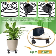 2 Soportes De Base De Maceta De Metal Con Ruedas De Rotación - Negro - Ver 5