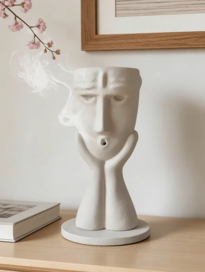 Artistic Face & Hands Backflow Incense Burner (Minimalist White) - Unique Sculptural Design, Ideal For Living Room Shelves, Meditation Nooks & Bedroom Dressers. Releases Calming Smoke, Adds Elegant Artistic Vibes, A Popular Home Fragrance Decor As Chic Tabletop Accent,Room Decor, Home Decor, Valentine's Day Gifts, Back-To-School Gifts,Eid Decor,Eid Gift