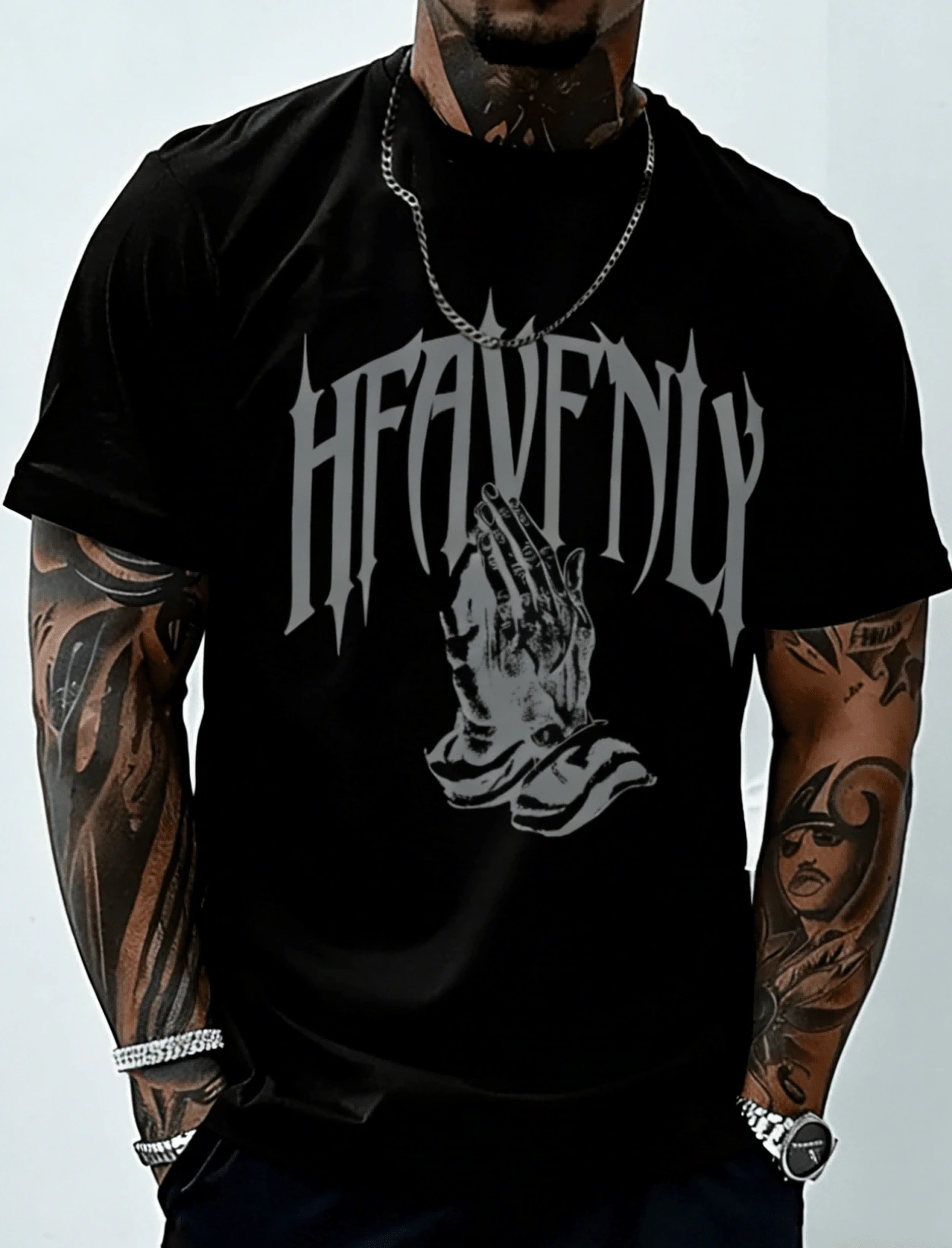 Unisex Camiseta casual de cuello redondo y manga corta con estampado de letras para hombre, de estilo veraniego, amigable con el streetwear, emo, estilo de los 2000, para parejas - Negro - Ver 1