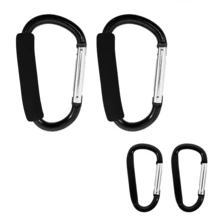 Baby Stroller Hooks For Hanging Diaper Bags - Universal Stroller Clips And Hooks, 5.5 Inch+3 Inch Heavy Duty Aluminum Carabiner Clip, One-Handed Operation, Baby Travel Essential