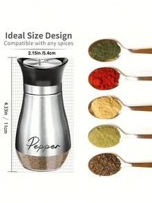2pcs Glass Salt And Pepper Shakers, Cute Seasoning Jars, Suitable For Outdoor Picnic And BBQ, Black/Silver