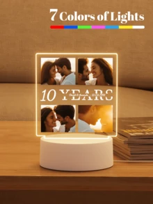 1 Customized Acrylic Photo Night Light, Customized Photo Logo, Personalized Plastic Base Light For Customized Photos, Customized Text Decoration Light, Dinosaur Logo Gift, 1 High-Quality Customized, Personalized, Unique Ideal Gift For Her Boyfriend, Girlfriend's Anniversary, Valentine's Day, Mother's Day Birthday, Children's Day, Father's Day, Graduation Ceremony, Wedding, Family Living Room, Home