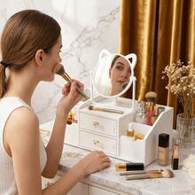 LEATVOOK White Wooden Makeup Organizer Large Capacity Multi Function Drawers Dustproof Cover Mirror High End Luxurious Beauty Storage Display Case. Best Mother's Day And Valentine's Day Gifts - 白色 - 查看 2