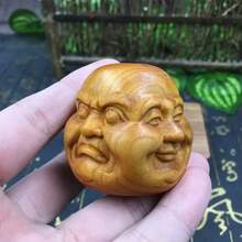 VingeGa Estatua de Buda de 4 caras con expresiones emocionales, decoración de talla de madera hecha a mano, colgante de pared tallado, talla de madera de ciprés con expresiones emocionales - alegría, enojo, tristeza, felicidad - decoración para el hogar, oficina, espacio de meditación, arte espiritual y ornamento cultural asiático, altar doméstico, artesanía exquisita, ideal para practicantes espirituales - Multicolor - Ver 5