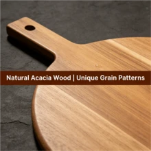 单件装 16 英寸 x 12 英寸相思木披萨铲，带手柄 - 大型圆形餐盘，带长柄圆形托盘，相思木切菜板和熟食板，食品托盘，木质砧板，适用于餐厅、厨房、餐桌，可用于盛放奶酪、肉类等，情人节礼物，女士礼物，乔迁礼物 - 查看 6