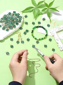 20pcs St. Patrick's Day Green Clover Enamel Pendants, Golden Tone Lucky Charm Pendants, Suitable For Necklace, Earrings, Bracelet And Other Jewelry Making - Multicolor - View 4