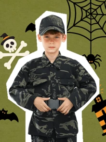 儿童军装套装，男女童皆宜，包含士兵军装和军事玩具，儿童万圣节生日服装，男孩士兵角色扮演套装 - 彩色 - 查看 20