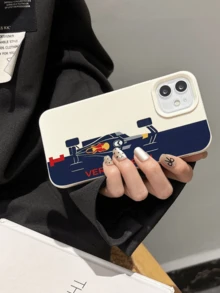 1pc Car Element Leather Texture Letter & Number Formula Racing Car Pattern Phone Case Fashionable Shock-Proof Protective Cover Compatible With IPhone 17/16/15/14/13/12/11/Pro/Pro Max/Plus Suitable As Birthday Anniversary Gift For Couples Family And Friends - Multicolor - View 2
