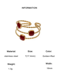 1 件简约几何方形开口不锈钢戒指，适合女性日常佩戴或派对