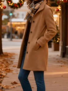 Holiday Essential Women's Mid-Length Coat - Warm Fabric, Fashion Lapel Design, Multiple Colors | Ideal For Winter Christmas Parties, New Year Celebrations & Daily Commute/Casual Stylish Looks - 卡其色 - 查看 2
