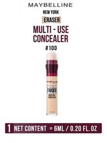 Maybelline ERASER MULTI-USE CONCEALER #100 BRIGHTENING SHADE 6ML/0.20FL.OZ, One Stroke Full Coverage & 12H Long-Lasting Hydration, Rotating Sponge Applicator No Tools Needed, Fine Lightweight Skindration, Rotating Sponge Applicator No Tools Needed, Fine Lightweight Skinx-Frikaling & Circles/Discoloration for Flawless Daily Makeup - 100 - 查看 12