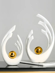 2 piezas de figuras decorativas blancas y doradas, decoración de dormitorio negro y dorado, estatuas de arte moderno abstracto, adecuadas para sala de estar, oficina, comedor, centro de mesa de comedor negro y dorado, adecuado para el comedor - Fénix platino - Ver 1