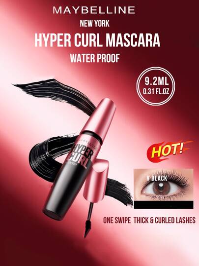 HYPER CURL MASCARA #BLACK 9.2ML/0.31FL.OZ,One Swipe Thick & Curled Lashes, 36H Smudge-Proof with Sky-High Curl Black Technology, 4-in-1 Protection (Waterproof/Sweatproof/Tear-Proof Technology, 4-in-1 Protection (Waterproof/Sweatproof/Tear-ProProof), Beping-Frush唱& Curl