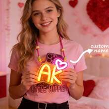 Regalo personalizado del Día de San Valentín, regalo hecho a mano del Día de San Valentín, luz de noche del Día de San Valentín con nombre personalizado, accesorios de funda para teléfono con luz, soporte de ventilador para fiesta individual con luz de neón, regalo de cumpleaños personalizado, luz de fiesta, clip de luz trasera para teléfono, luz de soporte de ventilador (baterías no incluidas) - Estampado - Ver 2