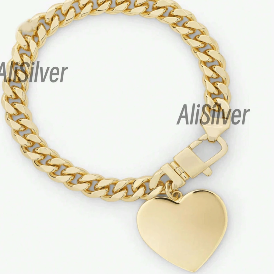 Cuban Chain Heart-Shaped Pendant Bracelet, Medal Bracelet, Women's Bracelet, Halloween; Cosplay; Christmas Gift, Gold Bracelet, Simple, Fashionable, Classic, Casual Or Formal Wear, Essential For Parties, Sports, Christmas, Dates, Halloween Gift, Exquisite Gift Box. Party - Gold - View 1