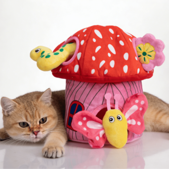 Set di giocattoli masticabili a forma di casa dei funghi, farfalla e insetto, pupazzi morbidi e squittenti per cani e gatti, per l'intrattenimento autonomo