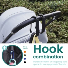 Baby Stroller Hooks For Hanging Diaper Bags - Universal Stroller Clips And Hooks, 5.5 Inch+3 Inch Heavy Duty Aluminum Carabiner Clip, One-Handed Operation, Baby Travel Essential