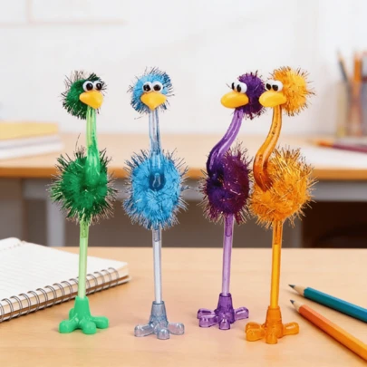 5pcs Plush Ball Pen, Colorful Ostrich Shaped Creative Stress Relief Decor, Suitable For School, Office, Signing, Stationery, Pen, Gift, Christmas Gift, Valentine's Day Gift, Student Supplies, School Essentials, Teacher Gift, Mother's Day Gift, Learning Supplies, World Book Day Outfit, Cute Girl Accessories, Easter, School, Pencil Case, Office Supplies, School Supplies, Stickers, Desk Accessories, Hippopotamus, Pen