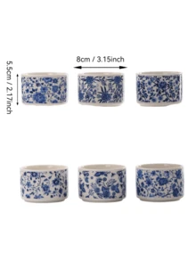 1/6 装蓝白陶瓷多肉植物花盆 - 带排水孔，完美的小型盆景/仙人掌花盆，适用于家居、办公室和花园装饰（不含植物） - 彩色 - 查看 19