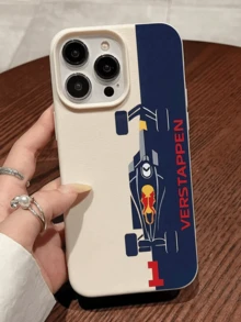 1pc Car Element Leather Texture Letter & Number Formula Racing Car Pattern Phone Case Fashionable Shock-Proof Protective Cover Compatible With IPhone 17/16/15/14/13/12/11/Pro/Pro Max/Plus Suitable As Birthday Anniversary Gift For Couples Family And Friends - Multicolor - View 1