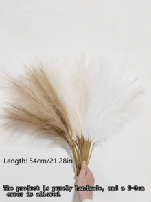 33pcs Artificial Pampas Grass, 55cm/21.65in, Fluffy Fake Flowers, White, Beige, Brown, Artificial Reeds, Faux Pampas Grass, Farmhouse Decor, Boho Style Decor, Artificial Flowers, Fake Pampas Decor, Vase Filler, Room Decor, Wedding Centerpiece - White Rice Coffee - View 4