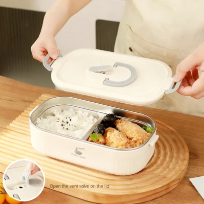 Rectangular Lunch Box, Student Bento Box, Double-Compartment Insulated Lunch Box, 304 Stainless Steel, Keeps Food Warm For 12 Hours