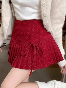 一件波点褶裥A字裙，配蝴蝶结，学院风 - 彩色 - 查看 1