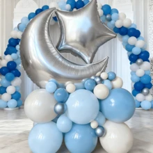 Gold & Silver Crescent Moon Eid Mubarak Decoration Balloon Set, Includes Gold Crescent Moon & Balloons In Blue, Pink & Green Mixed Colors, Suitable For Ramadan Pilgrimage And Celebration Events - متعدد الألوان - مشاهدة 6