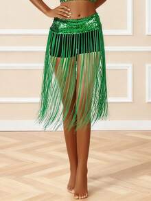 Belly Dance Long Tassel Sequin Waist Skirt, Latin Dance Stage Performance Waist Accessory, Dance Performance Accessory (Multiple Colors Available) - Multicolor - View 19