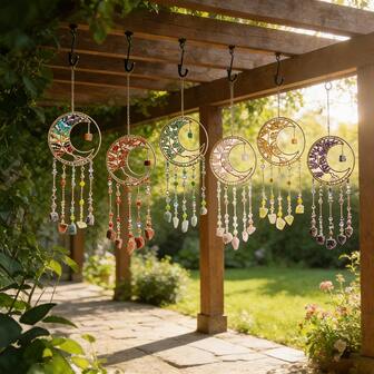 1pc Crystal Sun Catcher & Moon Dream Catcher With 7 Chakra Crystal Dream Catcher, Colorful Wall Decor, Home & Garden Decoration