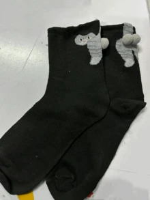 5 Pairs Women's Cartoon Cat Ding Dong Mid-Calf Socks - Funny & Cute Japanese Style Unisex Socks, Suitable For All Seasons Home, Leisure, Sports, Comfortable & Versatile Design, Perfect Gift (Due To Different Lighting, The Eye Color May Look Different, Please Refer To The 6th And 7th Photos For The Actual Product)