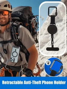 2pcs Anti-Lost Phone Lanyard, Retractable Lanyard With Safety Buckle, Lightweight Design, Length 20cm, Suitable For Hiking, Cycling, Climbing, Black - Multicolor - View 3