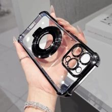 磁吸式手机壳，兼容 16/15 Pro Max，采用透明电镀工艺，提供镜头保护。同时兼容 6/7/8/X/XS/XR/11/12/13/14/15/16/16e、Galaxy S22/23/24/25/S24 FE/S25 EDGE、A04/05/06/A14/A15/A16/A24/A25/A34、Redmi Note 9/10/11/12/13、Redmi 9/10/12/13C/14C、OPPO、MOTO、荣耀X、HW、RENO、Realme C53/C55/C61/C63/C65/C75等机型。防水、防震、防摔、防刮。 - 黑色 - 查看 12