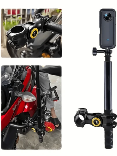 适用于 GoPro/Action/Insta360 的铝合金自行车相机支架套装 - 包括 1.2 米伸缩式偏心锁延长杆和通用车把夹 | 重型 1/4 英寸螺纹支架，适用于摩托车/自行车骑行、户外拍摄和 Vlog